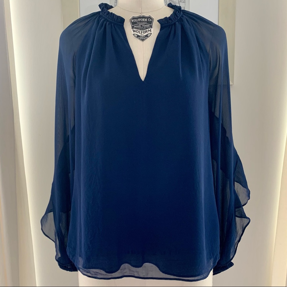 Alice & Trixie Navy Silk Top- Size XS